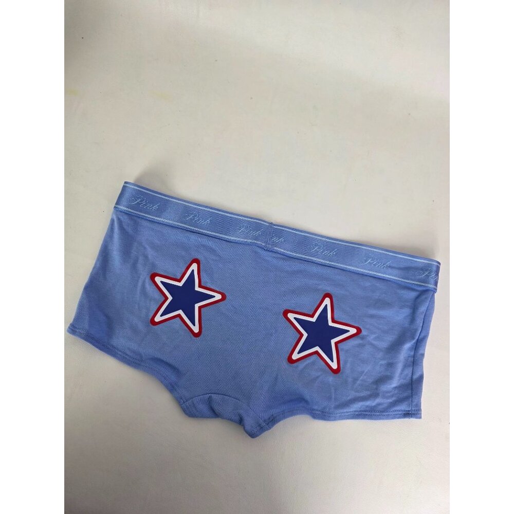 Victorias Secret Pink Logo Womens Boyshort Panties Small Cotton Blend Blue